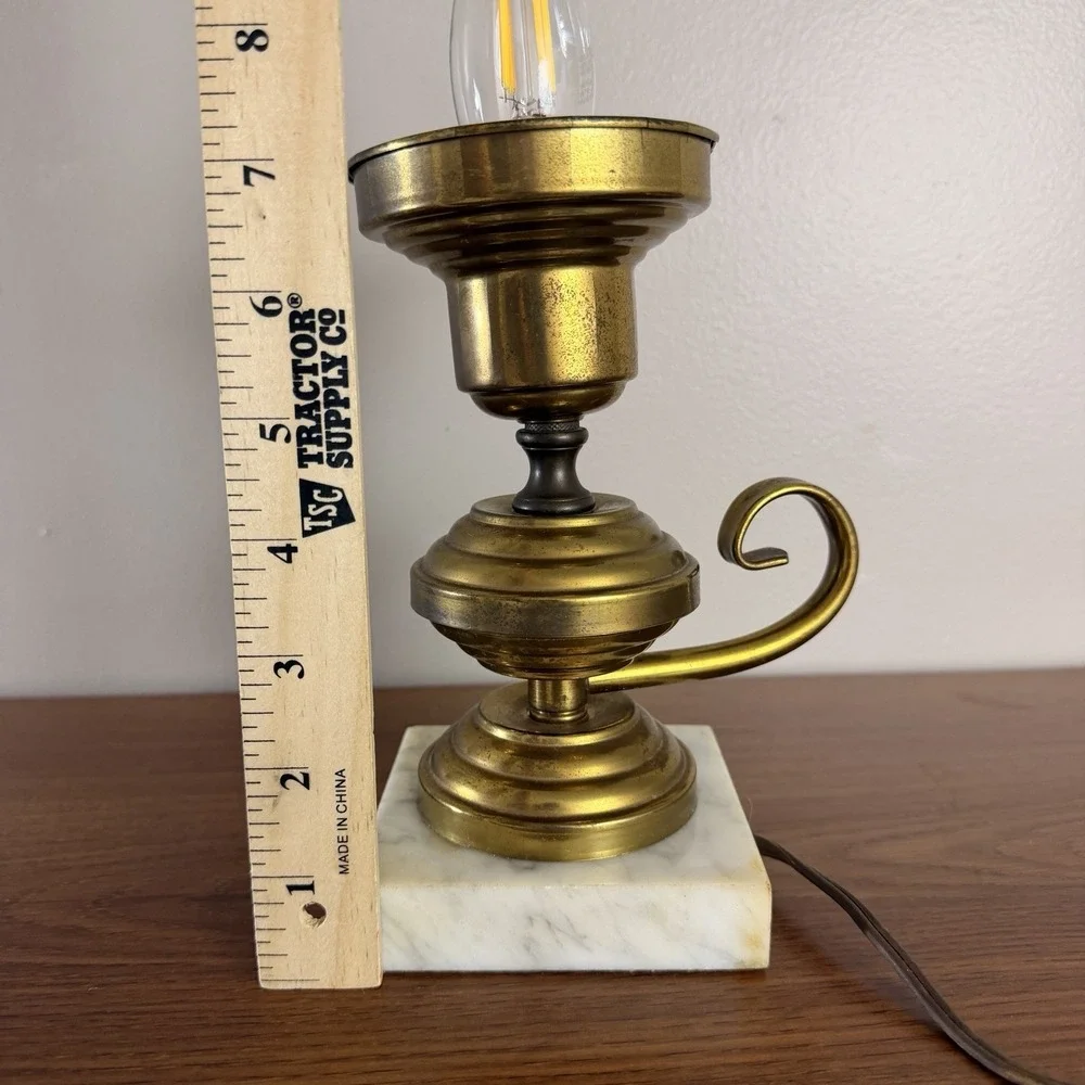 Vintage Brass Marble Table Lamp Candle Style Hollywood Regency Accent